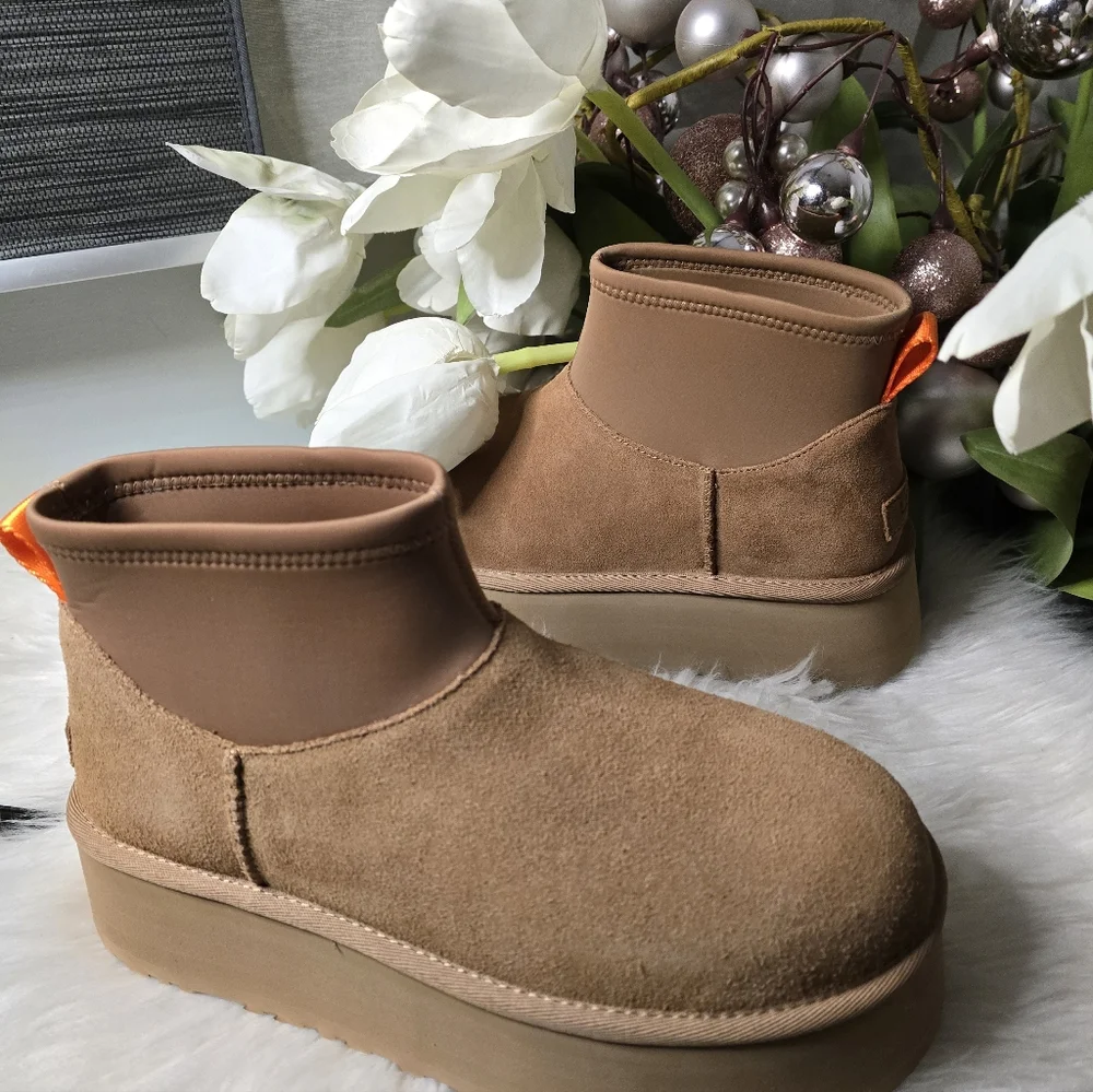 UGG CLASSIC MINI DIPPER PLATFORM CHESTNUT SUEDE WOMEN'S BOOTS Color:Chestnut New